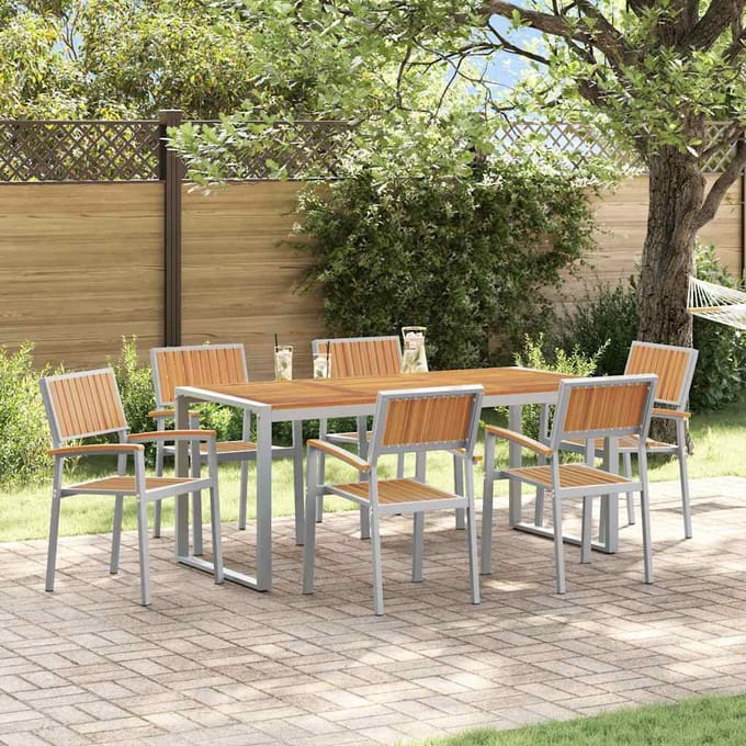 vidaXL - Tuin - Eettafel - Set - 7 - st - Grijs - Massief - Acacia - Hout