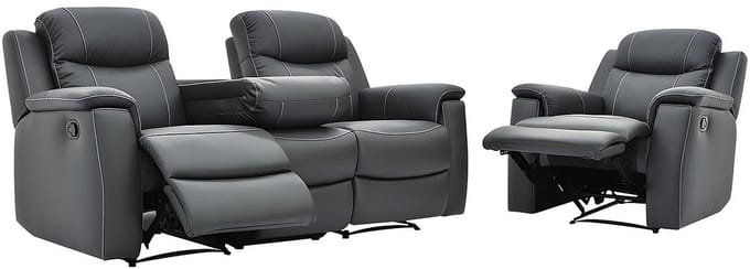 Vente-unique Driezits relaxbank en relaxfauteuil EVASION van leer - grijs