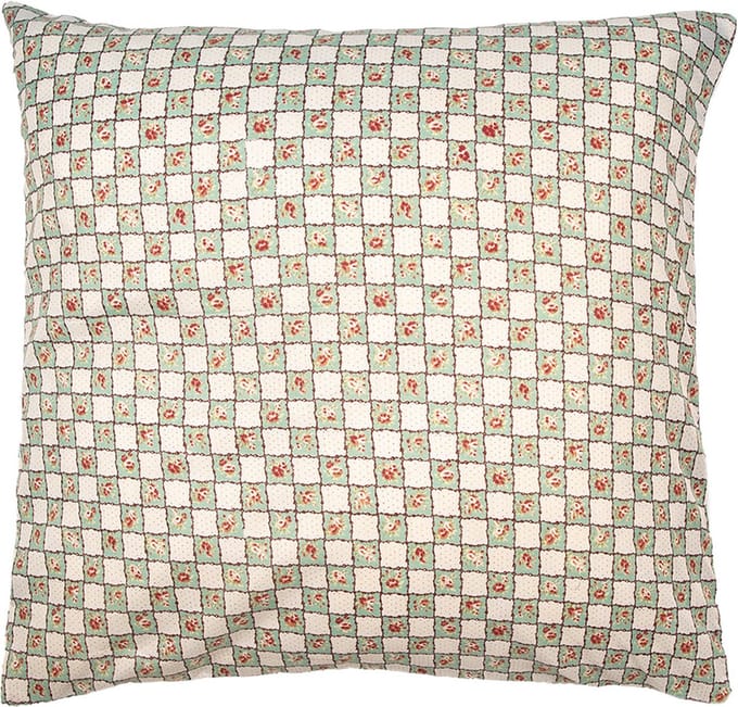 Clayre & Eef Kussenhoes 50x50 cm Groen Beige Polyester Bloemen