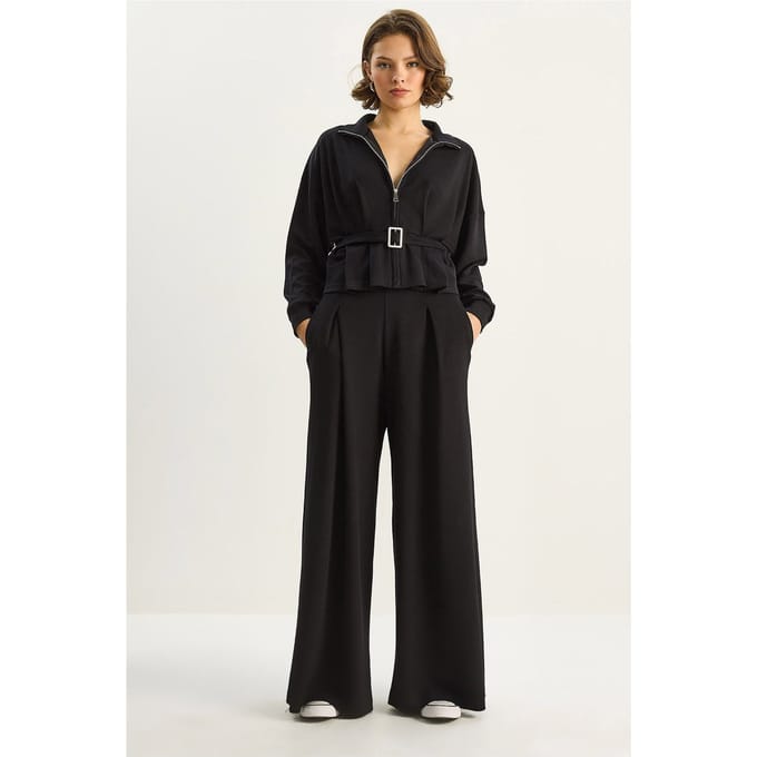 Geknoopte Jas en Broek Gebreide Twee-Piece Set