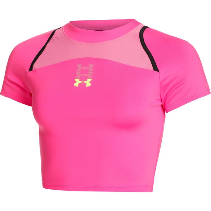 Under Armour Run Anywhere Crop Hardloopshirt Dames-Pink,Zwart