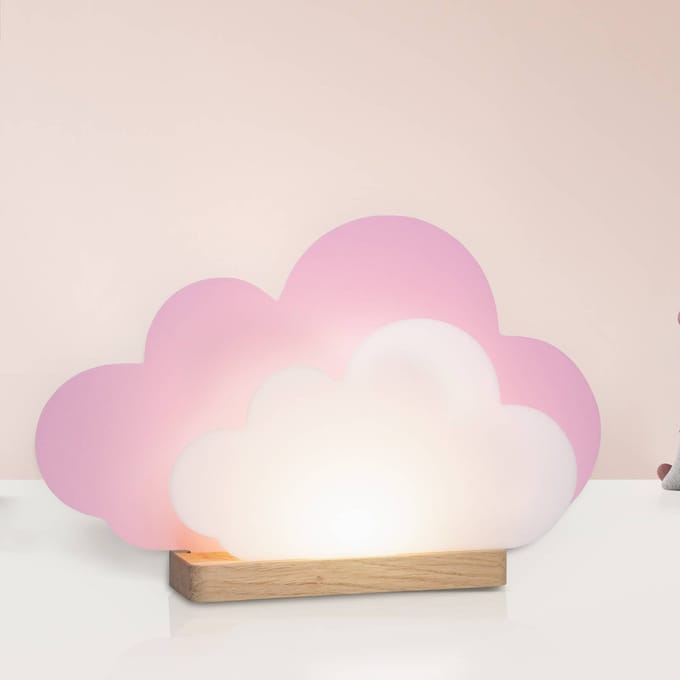 Elobra LED tafellamp Wölkchen, roze, hout, 3000 K, dimbaar