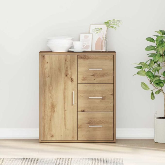 vidaXL - Dressoir - Artisan - Eiken - 60 - x - 31 - x - 70 - cm - Bewerkt - hout