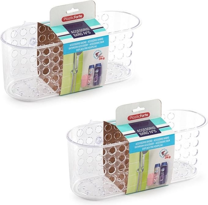 PlasticForte Doucherekje - 2x - met zuignappen - transparant - 26 x 12 cm - badrekje