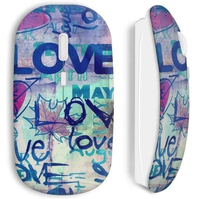 Souris sans fil - MANIACASE - One love design art graphic - Couleur bleue - Clé USB incluse - WiFi