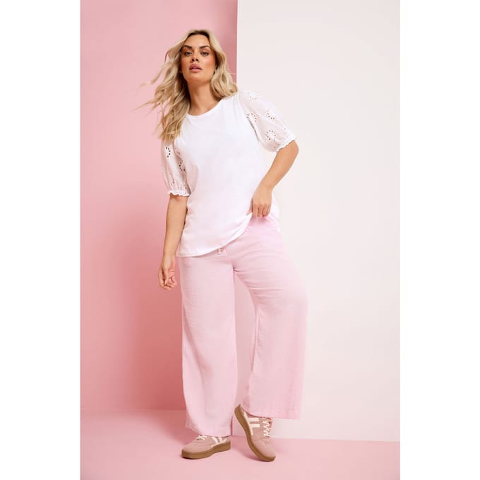 Yours Lichtroze Linnen Look Broek Met Wijde Pijpen Size 48