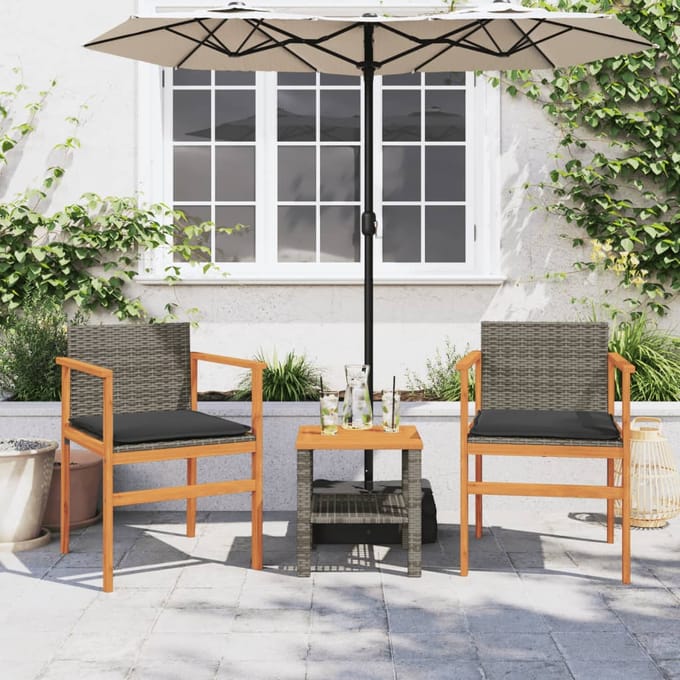 vidaXL - Tuinstoelen - 2 - st - met - kussens - poly - rattan - en - massief - hout - grijs