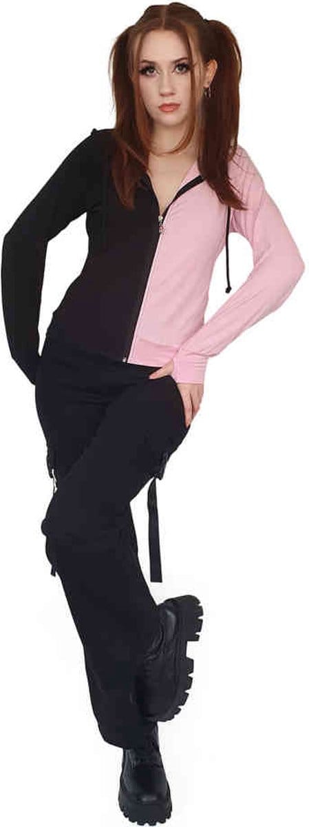 Banned - Yuri Half And Half Vest met capuchon - 2XL - Zwart/Roze