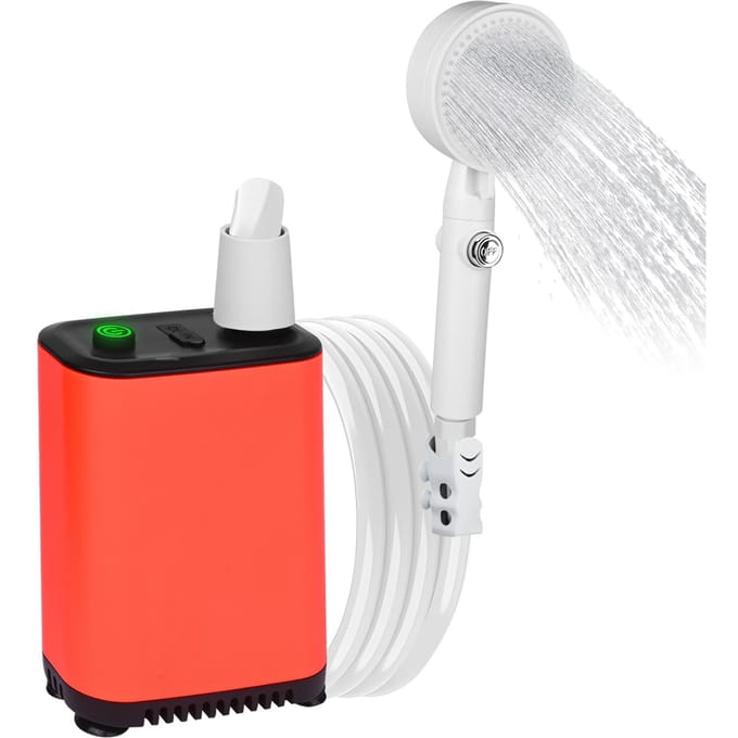 Draagbare Douche Elektrische Campingdouche met 3 Niveaus Waterstroomregeling Draadloze Buitendouche white