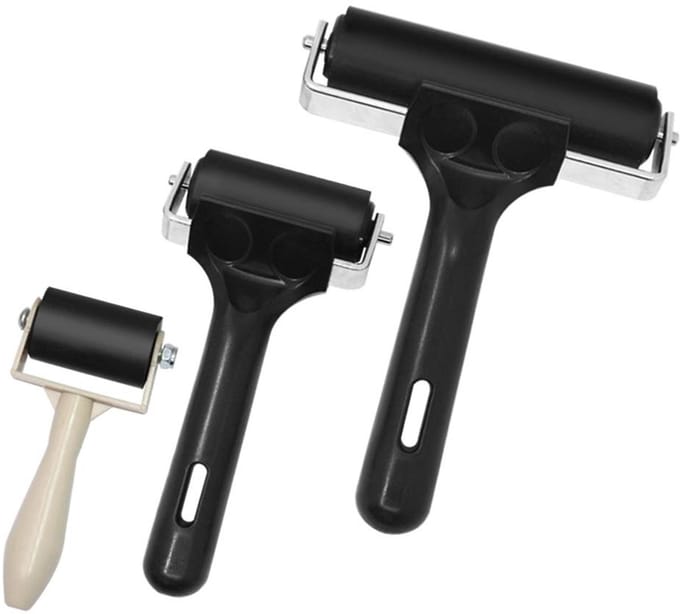 Cosensi- Rubber Roller Set - 3 Stuks - Antislip Handvat - Stalen Frame - Voor Stempelen/Dyeing - 3.5cm/6cm/10cm Afmetingen - Brayer