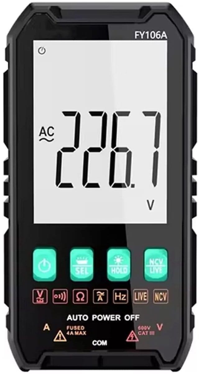 Professionele Digitale Multimeter - Elektra Meetapparatuur - 600V 4A AC/DC Voltage - FY106A - Zwart
