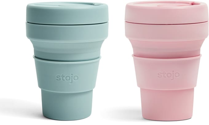 STOJO - Opvouwbare Beker - To Go - Aquamarine & Carnation - 355ml - Herbruikbaar - Reusable Cup - Set van 2 Stuks