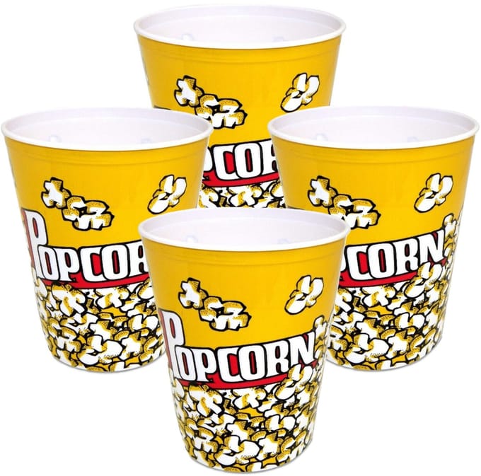 Concorde Popcorn bak - 6x - geel/wit - kunststof - D24 cm - 6 liter - herbruikbaar