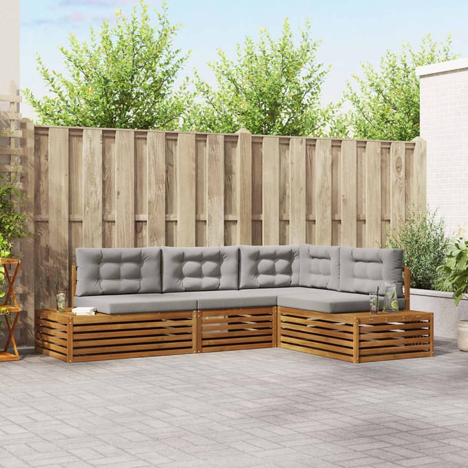 vidaXL - 5 - st - Buiten - bank - set - Massief - Acacia - Hout - en - Polyester