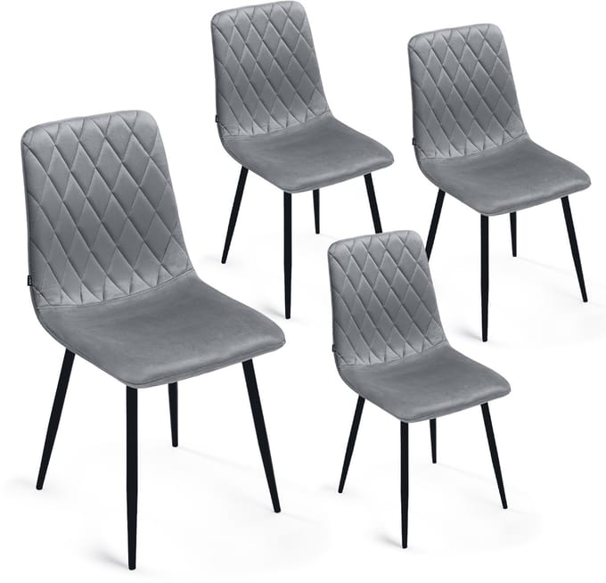 Lina® Elisia Velvet Eetkamerstoelen - Stoel - Grijs - Set van 4