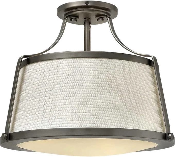 Hinkley LED Plafondlamp Charlotte | 3X E27 Max 60W | Dimbaar | Antique Nickel, Linen Shade