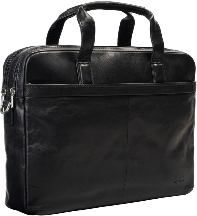 Tony Perotti Leren Laptoptas 14 inch 2vaks - Zwart