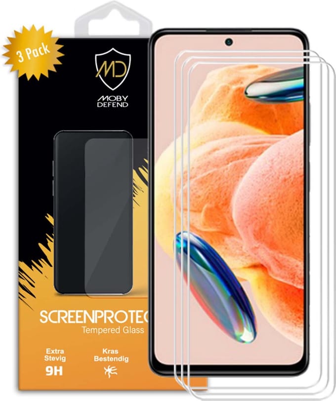 3-Pack MobyDefend Screenprotectors - Geschikt voor Xiaomi Redmi Note 12 Pro 4G - Case-Friendly Screensavers - Gehard Glas