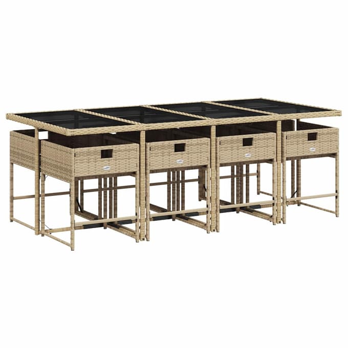 vidaXL - 9-delige - Tuinset - met - kussens - poly - rattan - gemengd - beige