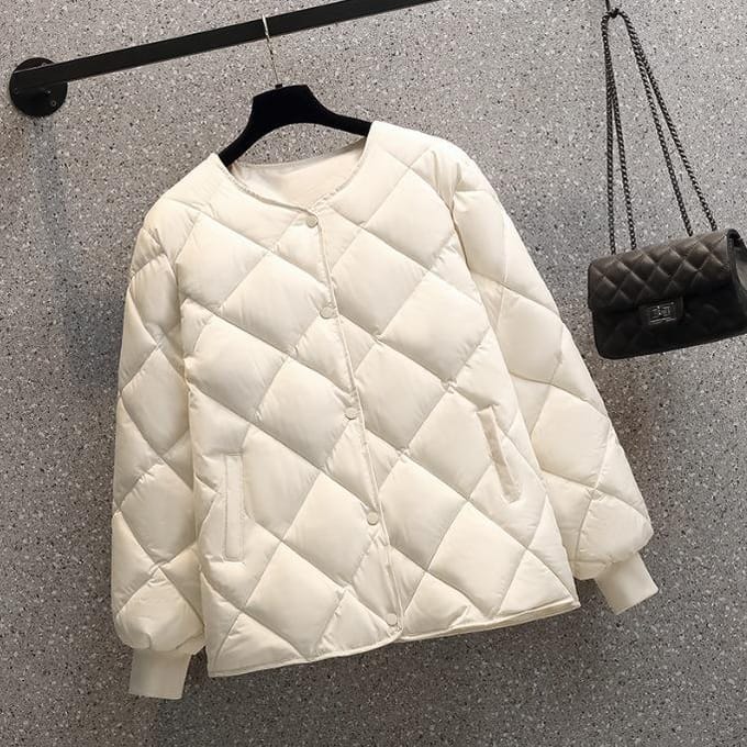 Korte dons katoenen jas dames winter licht diamant ruit vrijetijdsjas S