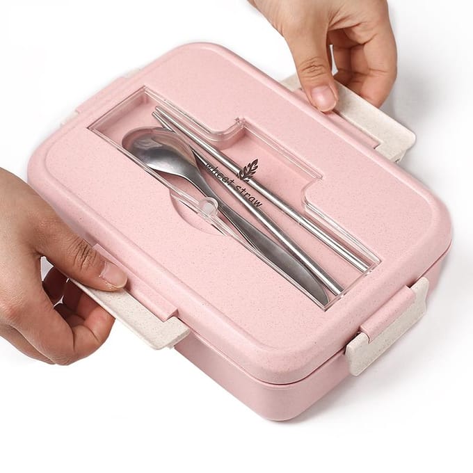 Magnetron Lunchbox Tarwestro Servies Voedselopslagcontainer Kinderen Kinderen School Kantoor Draagbare Bento Box roze