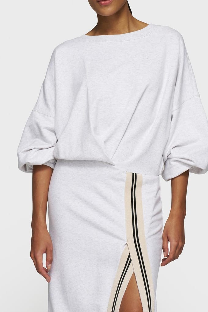 10DAYS Long Wrap Dress Gathering White Grey Melee Größe: M | Maxikleider Outlet | Damen | Grau