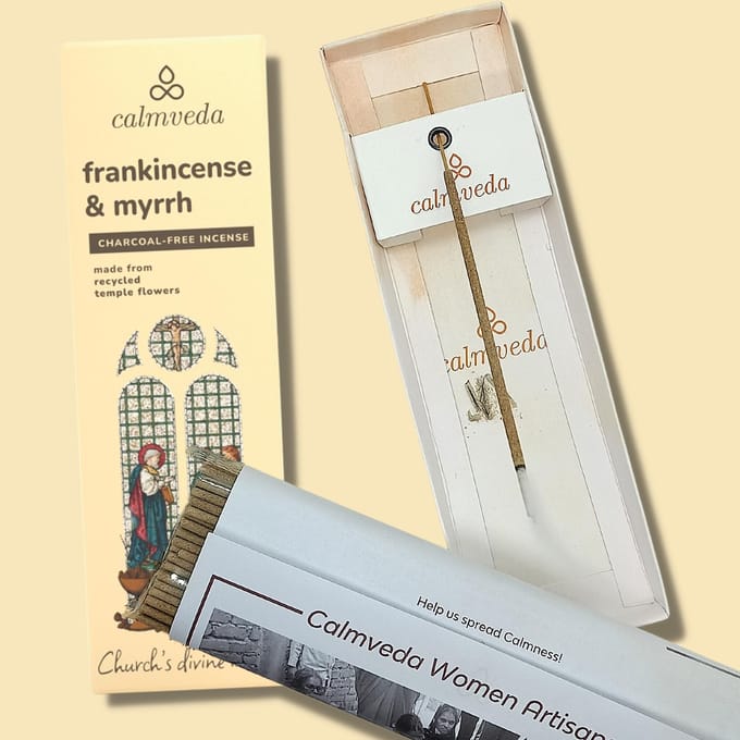 Encens Calmeveda Église Encens Oliban et Myrrhe - 80 Bâtonnets, Sans Charbon Large marron