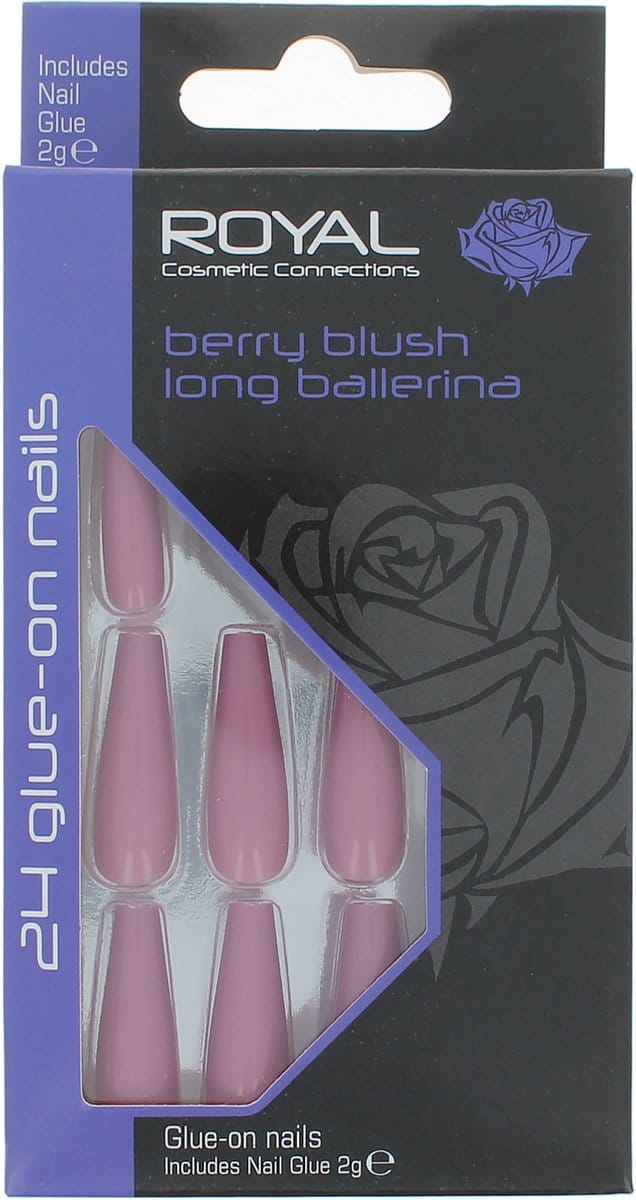 Royal 24 Long Ballerina Glue-On Nails - Berry Blush