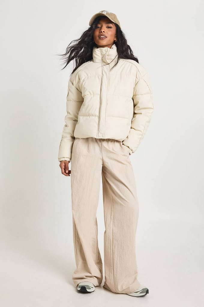 boohoo Dames Puffer Jas met Trechter Hals | Cream | Maat: 16