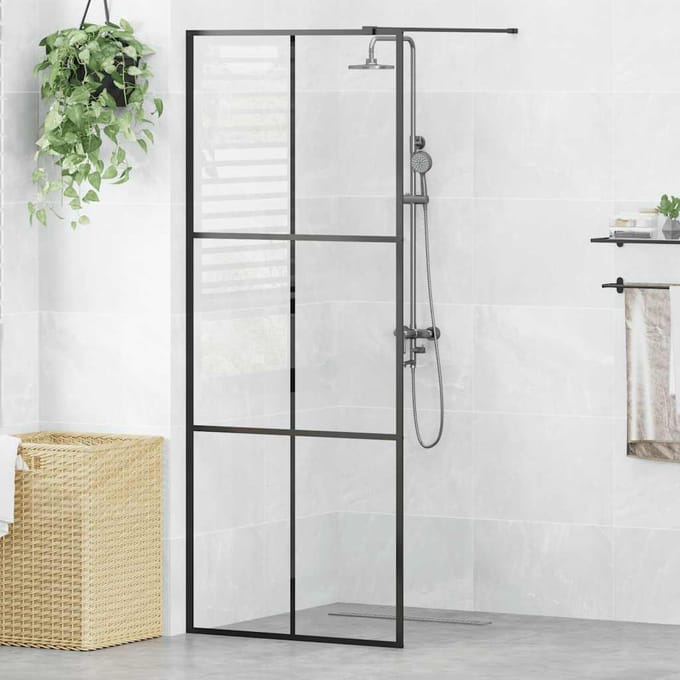 vidaXL - Inloopdouchewand - 80x195 - cm - ESG-glas - transparant - en - zwart