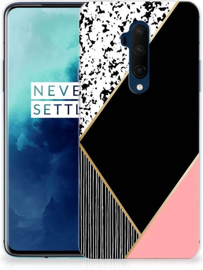 OnePlus 7T Pro TPU Hoesje Zwart Roze Vormen
