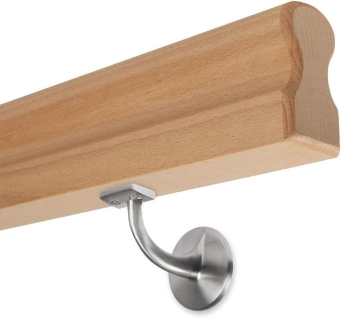 Leuning Beuken - Trapleuning Set - Veilig Traplopen - Omega Vorm - 195 cm - Gelakt