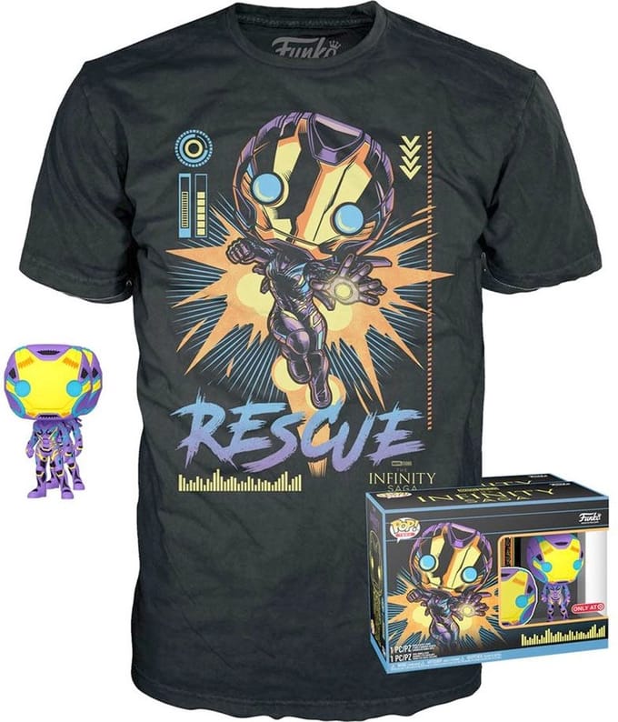 Funko The Avengers - Marvel POP! & Tee Box Rescue Blacklight Verzamelfiguur & Tshirt Set - M - Zwart