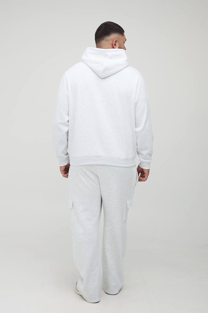 Plus Essential BM Signature Regular Fit Over the Head Hoodie | Grey Marl | Size 5XL