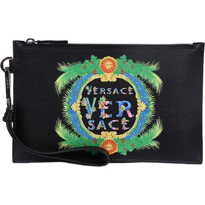 Versace Classique Texture Litchi Mode Commuter Grande Logo Pochette en Cuir de Veau Pochette Homme Noir DP84725-DVSIGD-41MP Basic Set (Bag+Dust Bag)