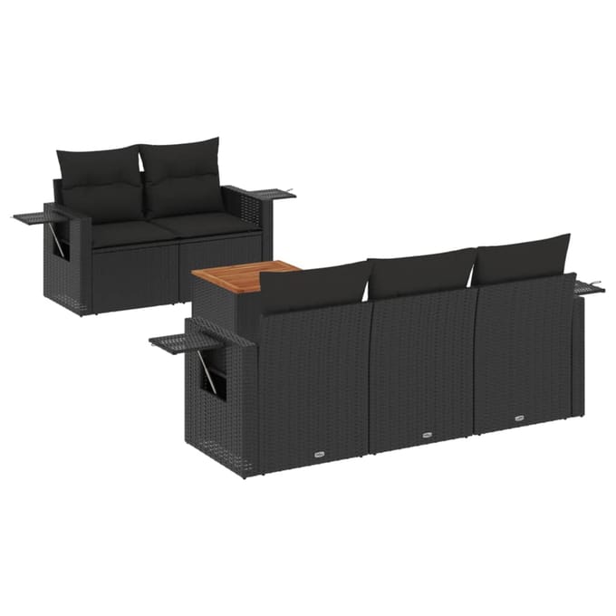 vidaXL - 6-delige - Loungeset - met - kussens - poly - rattan - zwart