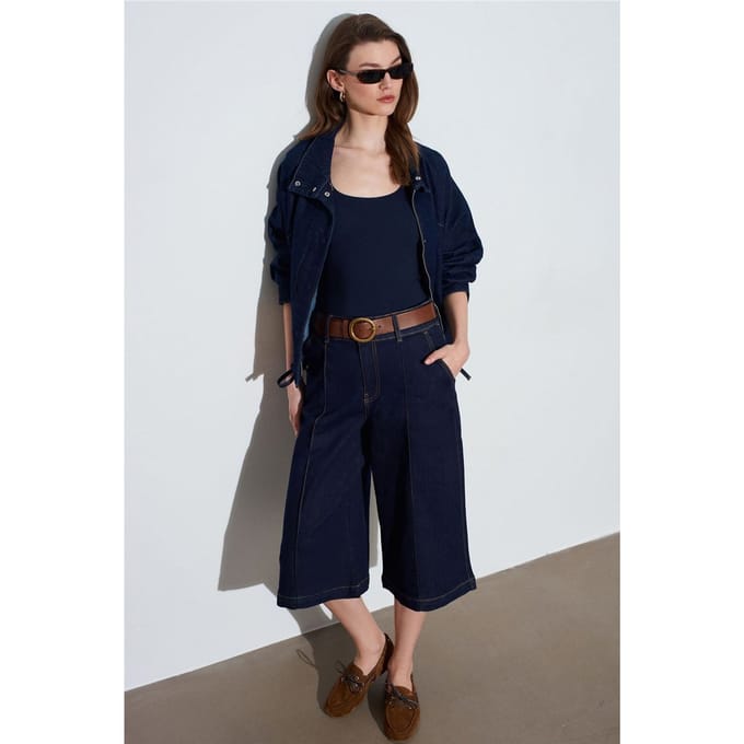 Hoge Taille Wijde Spijkerbroek Shorts