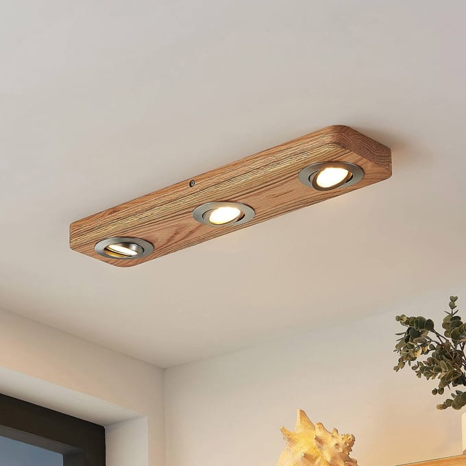 Lindby LED plafondlamp Mikari, 48 cm, hout, draaibaar