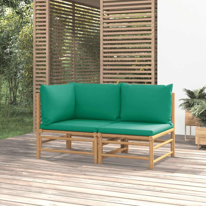 vidaXL - 2-delige - Loungeset - met - kussens - bamboe - groen