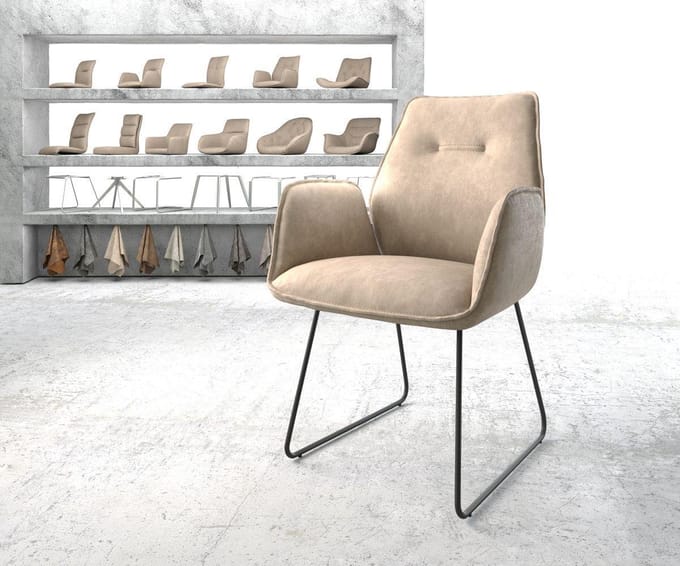 Gestoffeerde-stoel Zoa-Flex slipframe zwart microvelours beige vintage pocketveer kern