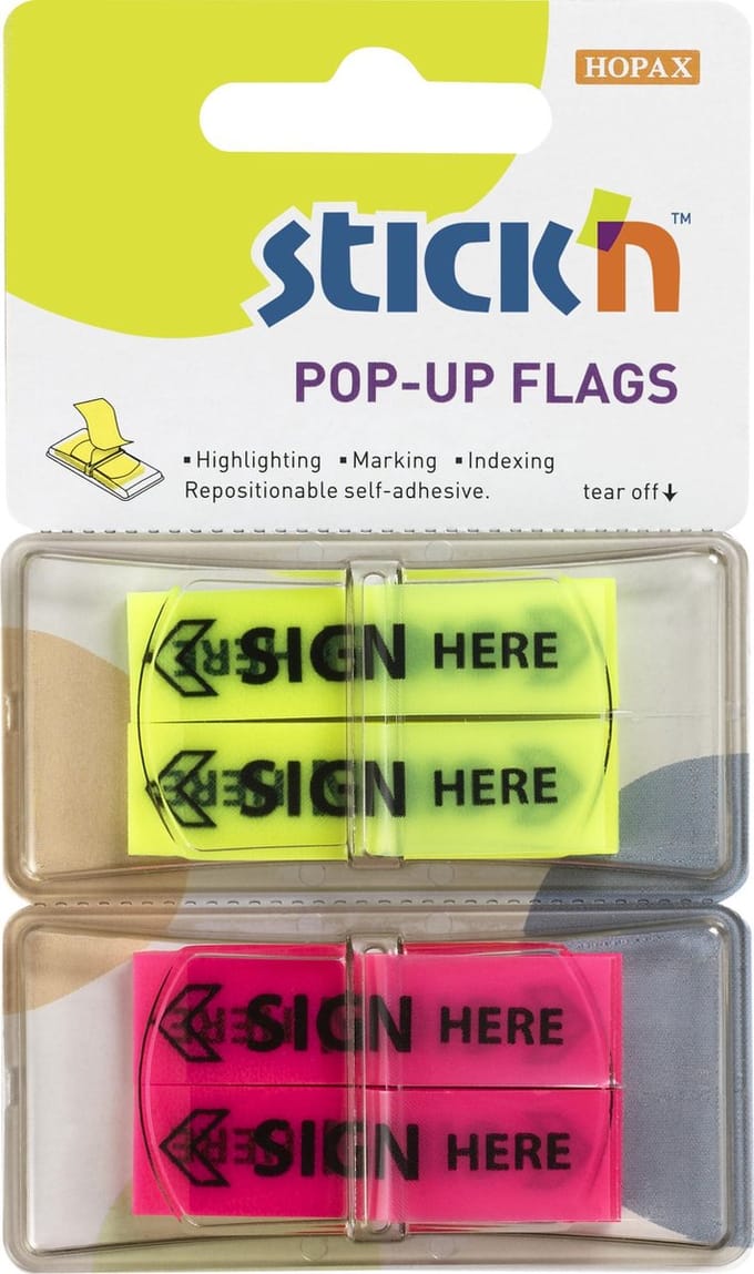 Stick'n Indextabs Handtekening - 45x12mm - Neon Geel/Magenta - 4x30