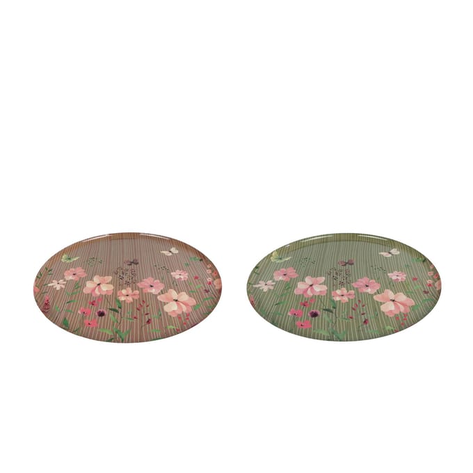 Dienblad floral 2 assorti metaal 34x34x1,5cm