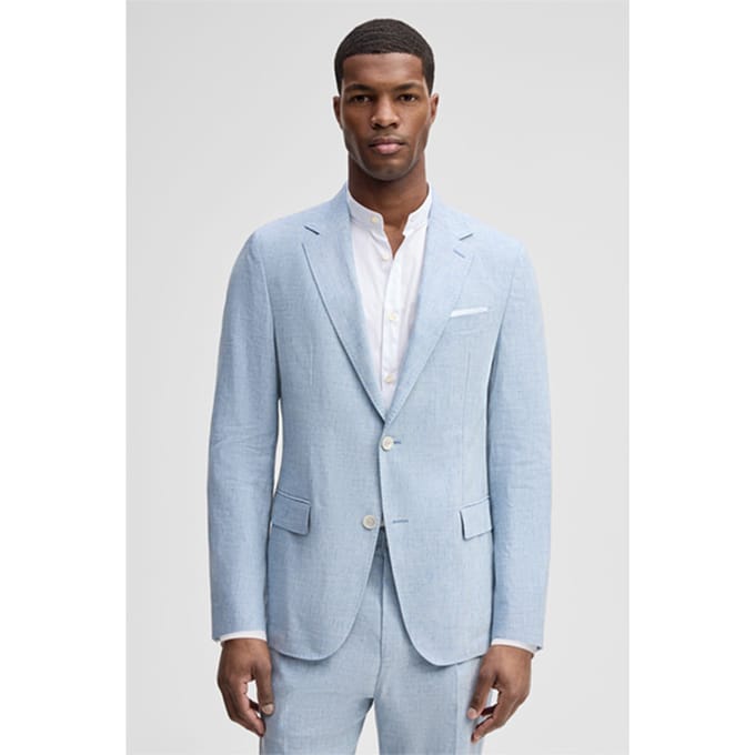Modulair colbert Ari met linnenaandeel, blauw gemêleerd