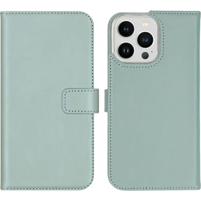 Selencia iPhone 14 Pro Max Leren Portemonnee Hoesje Lichtblauw