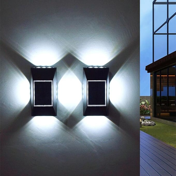 Applique murale solaire à 12 LED pour extérieur, étanche, quatre côtés, éclairage lumineux pour escalier, villa, balcon blanc chaud