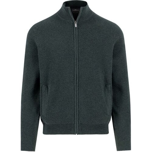 Fynch-Hatton Vest Zip Stand-Up Collar Subtle Structure Knit Merino Cashmere Dark Ivy / male