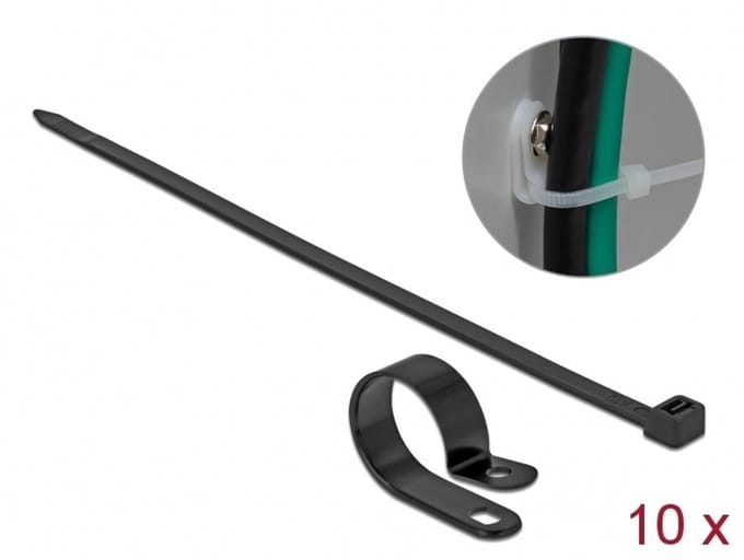 Delock Kabelbinder Kabelhouder Schroefbaar 18876 Bundel-Ø (bereik) 25.4 mm (max) Halogeenvrij Zwart 1 stuk(s)
