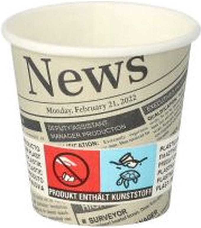 Shotglas , Karton "To Go" 5 cl Ø 5 cm · 5 cm wit "Newsprint" (150 stuks)