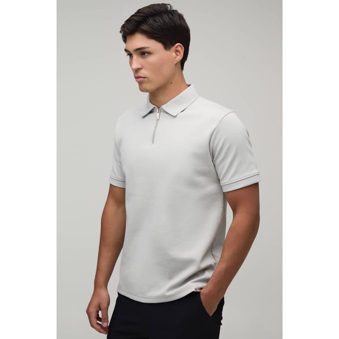 Slim Premium Interlock Polo Met Ritssluiting Bij De Hals | Grey | Size XS