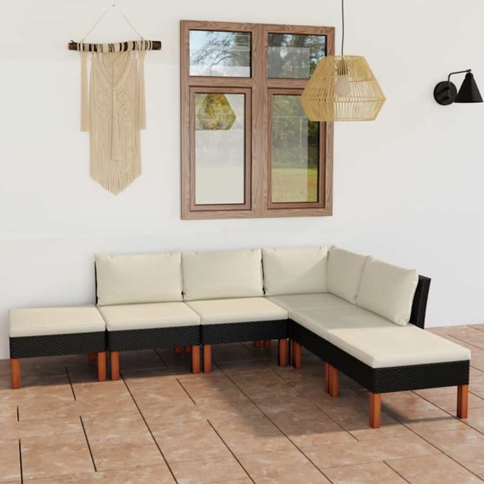 vidaXL - 6-delige - Loungeset - met - kussens - poly - rattan - zwart
